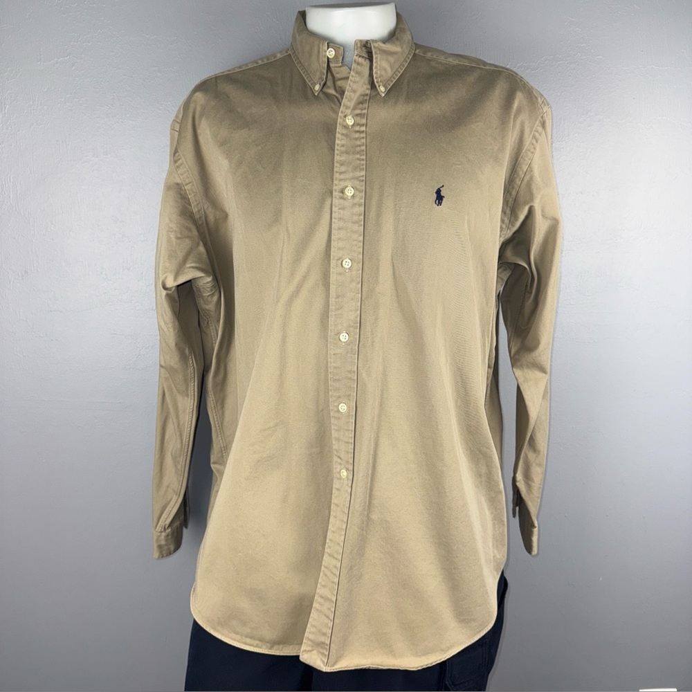Ralph Lauren Blake Shirt Mens XL Tan Long Sleeve Button Up Cotton